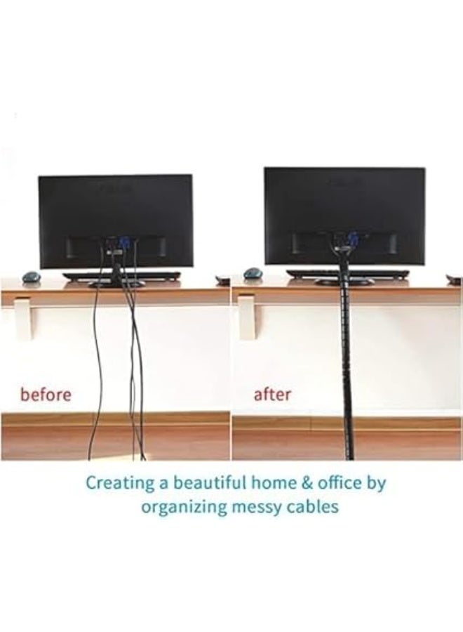 Cable Management Case Cable Wrap for Computer, TV and Home Office - Black (2 meters long, black) - Image 3